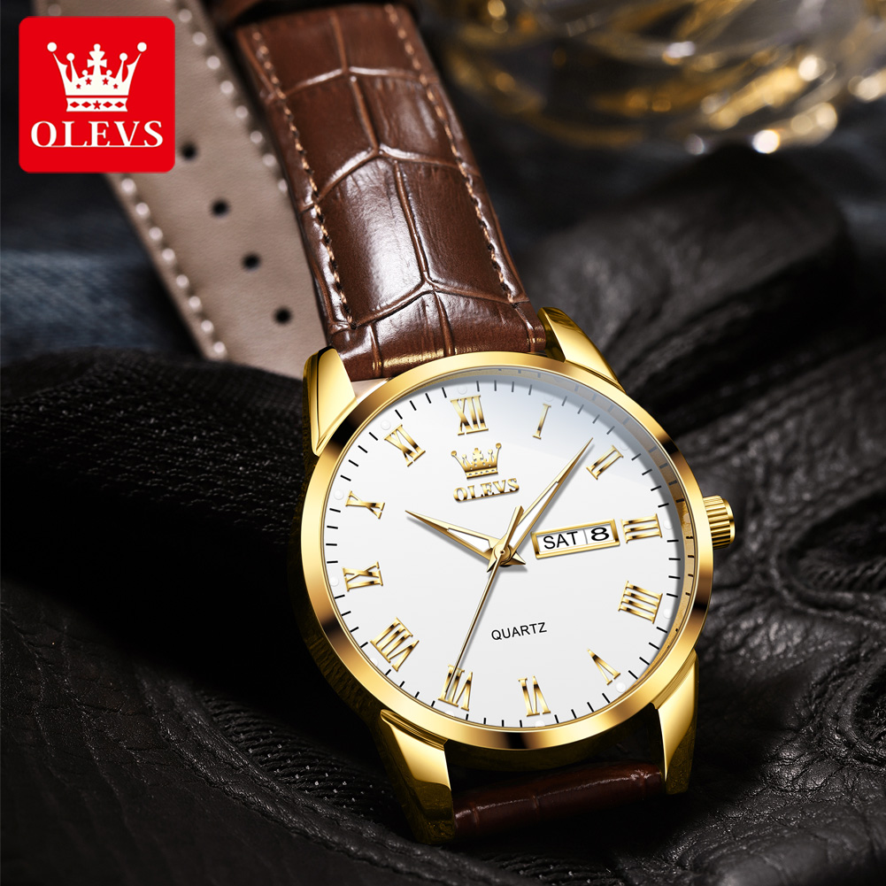 OLEVS 5892 Original Quartz Wat - Leather Watch Band Men recension och pris