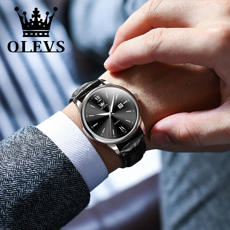 OLEVS Quartz Men's Watch Fashi - Leather Watch Band Men recension och pris