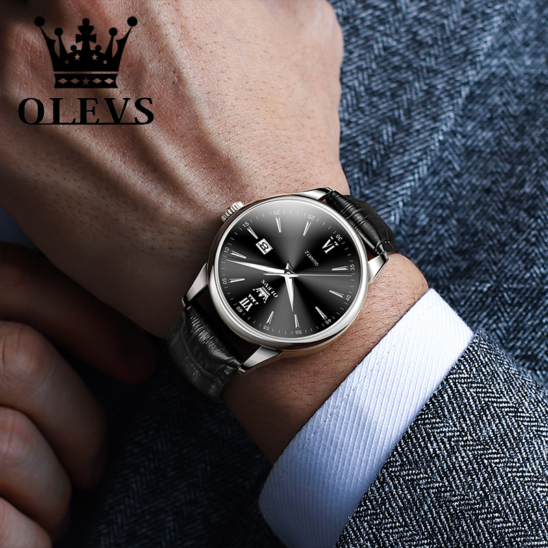 OLEVS Quartz Men's Watch Fashi - Leather Watch Band Men recension och pris