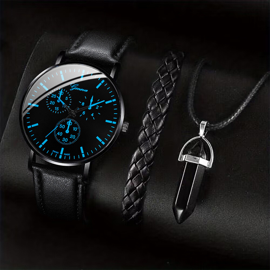 3PCS Fashion Men Business Watc - Leather Watch Band Men recension och pris